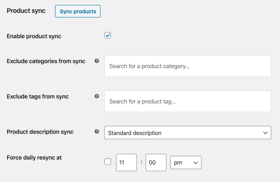 Facebook for WooCommerce Product Sync Settings