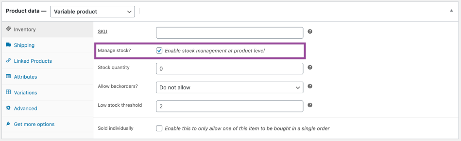 stock at product level