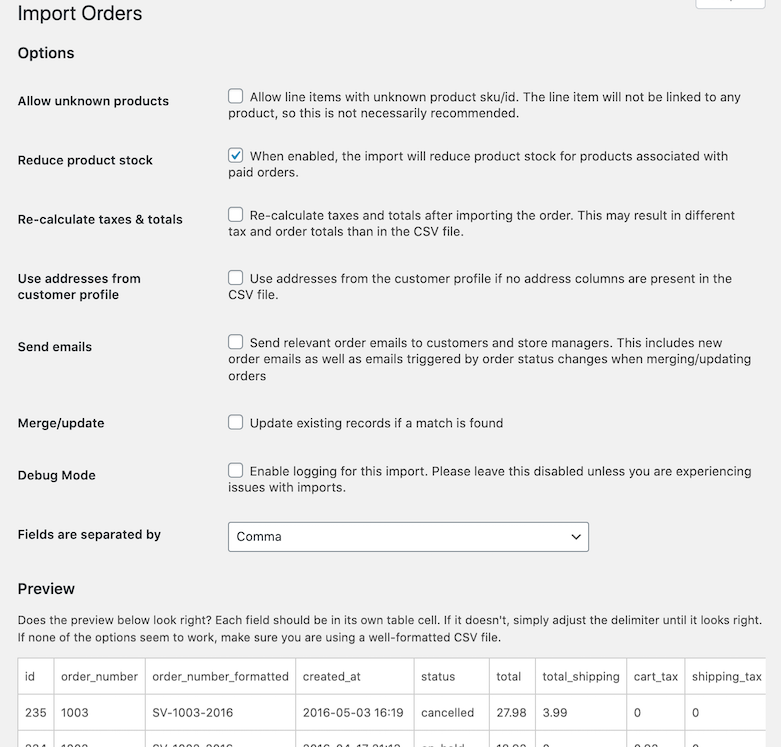 WooCommerce Customer / Order / Coupon Import: order import settings
