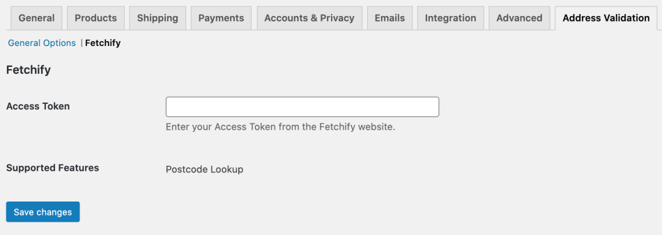 WooCommerce Address Validation: Fetchify Settings